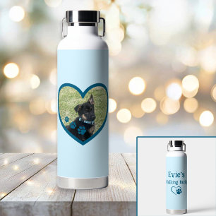 Cute Personalised Dog Walking Buddy Heart Photo Water Bottle