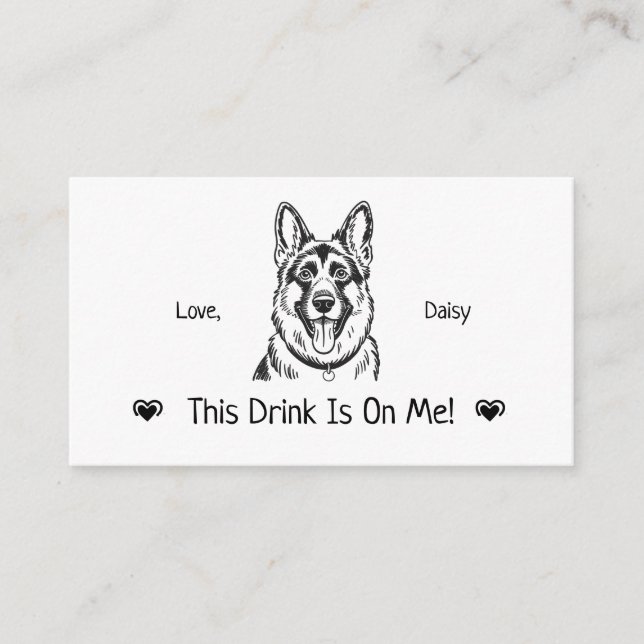 Cute Personalised Dog Wedding Drink Ticket Enclosure Card (Front)