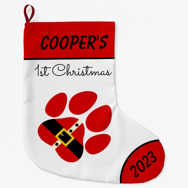 Cute Personalised Dog's 1st Christmas Stocking (Front)