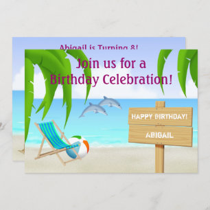Cute Personalised Dolphins Beach Birthday Party Invitation