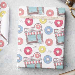 Cute Personalised Doughnut Shop Wrapping Paper