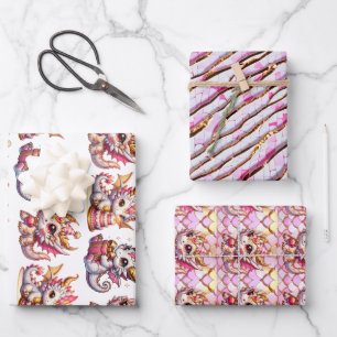 Cute Personalised Dragon Themed Birthday Wrapping Paper Sheet