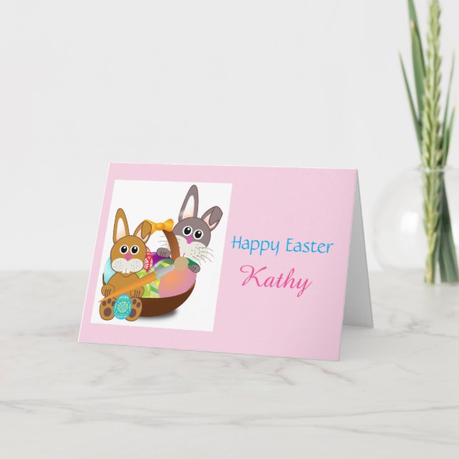 Cute Personalised Easter Rabbit Children's Holiday Card (Front)