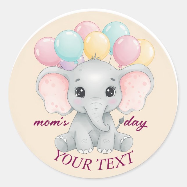 Cute Personalised Elephant  Classic Round Sticker (Front)