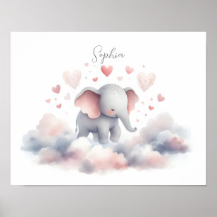 Cute Personalised Elephant Poster Print