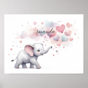 Cute Personalised Elephant Poster Print