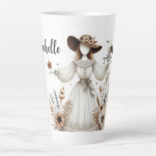 Cute Personalised Faceless Lady and Autumn Foliage Latte Mug