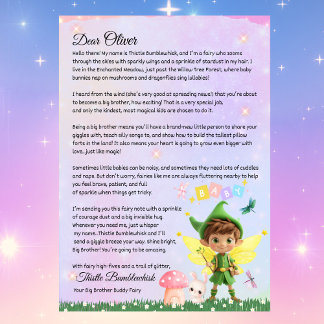 Cute Personalised Fairy Letter for Big Brother Invitation