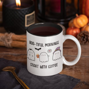 Cute Personalised Fall Halloween Ghosts Two-Tone Coffee Mug
