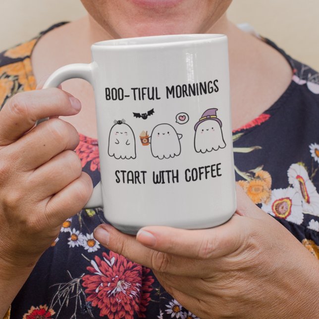 Cute Personalised Fall Halloween Ghosts Two-Tone Coffee Mug (Creator Uploaded)