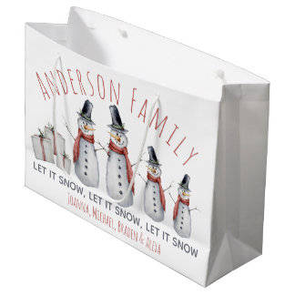 Cute Personalised Family Name Snowman Let it Snow Large Gift Bag