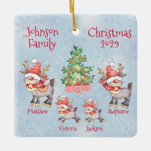 Cute Personalised Family of 4 Reindeer Ceramic Ornament