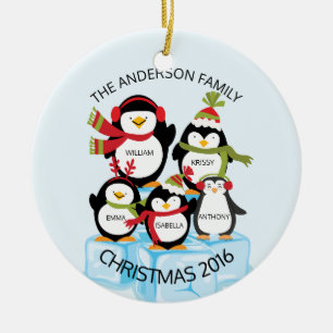 CUTE Personalised Family Of 5 Penguins Christmas Ceramic Ornament