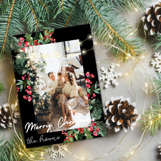 Cute personalised family photo & name christmas holiday card