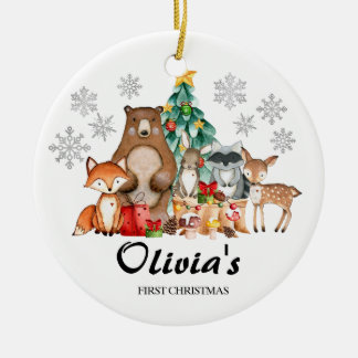 Cute Personalised First's Christmas animal Ceramic Ornament