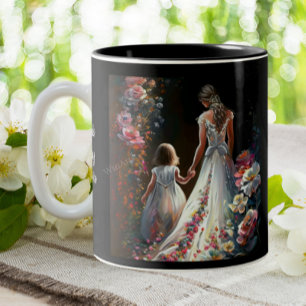 Cute Personalised Floral Mum Daughter Elegant   Two-Tone Coffee Mug