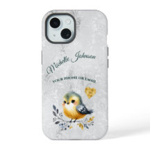 Cute Personalised Folk Bird & Heart Phone Case