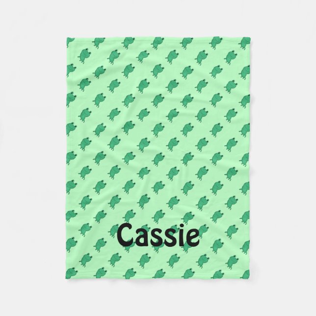 Cute personalised frog pattern fleece blanket (Front)