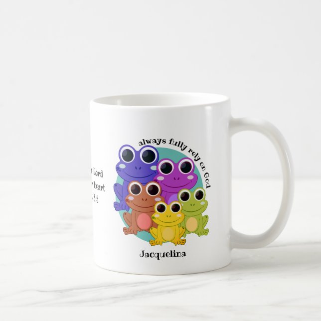 Cute Personalised FULLY RELY ON GOD Christian Frog Coffee Mug (Right)