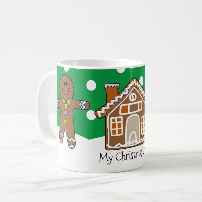 Cute Personalised Gingerbread Christmas Green Coffee Mug (Front Left)