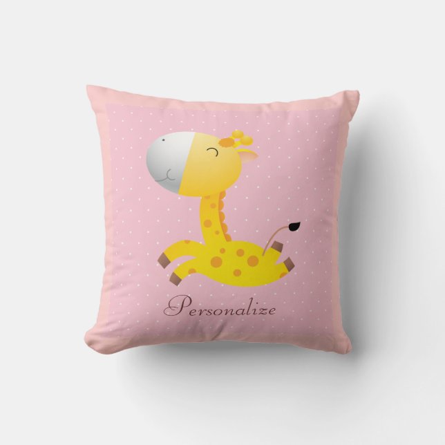 Cute Personalised Giraffe Pink Cushion (Front)