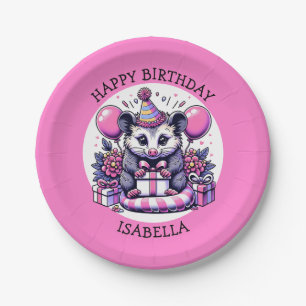 Cute Personalised Girl's Birthday Possum Paper Plate