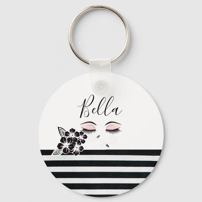 Cute Personalised Girls Eyelashes Indigenous Key Ring (Front)