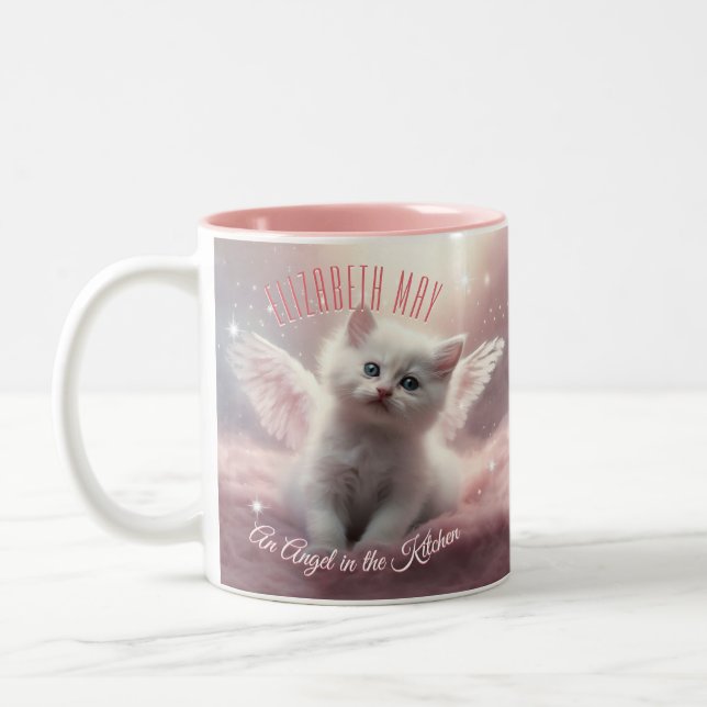 Cute Personalised Girly Pink Kitten Two-Tone Coffee Mug (Left)