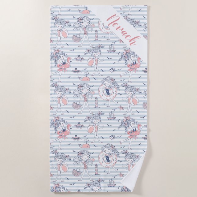 Cute Personalised Girly Summertime Fun  Beach Towel (Front)
