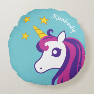 Cute personalised girly unicorn round throw pillow