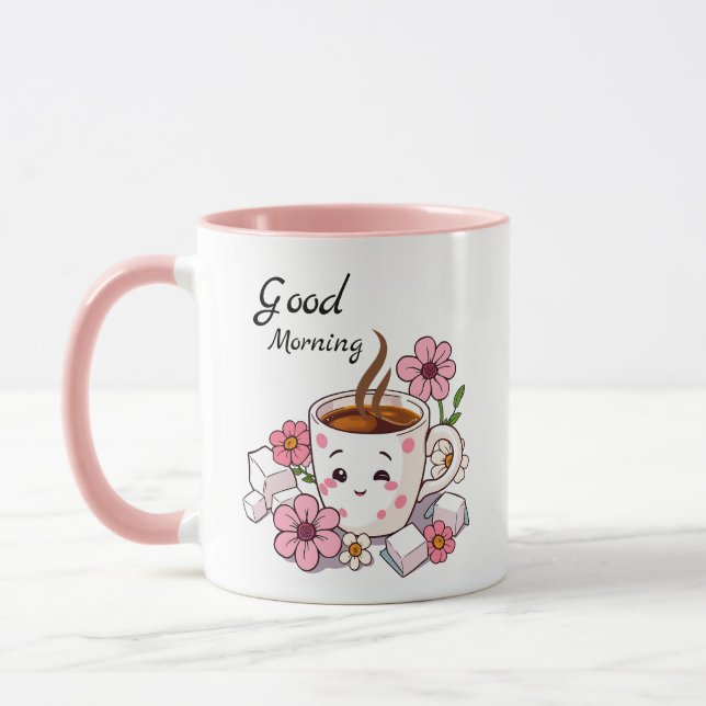 Cute Personalised Good Morning  Cute Kawaii Coffee Mug (Left)
