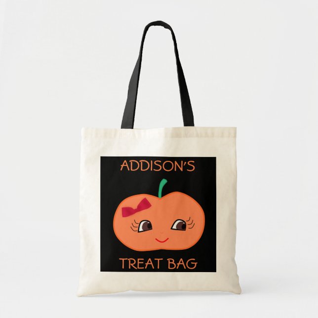 Cute Personalised Halloween Bags With Pumpkin (Front)
