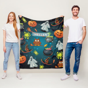 Cute Personalised Halloween pattern Fleece Blanket