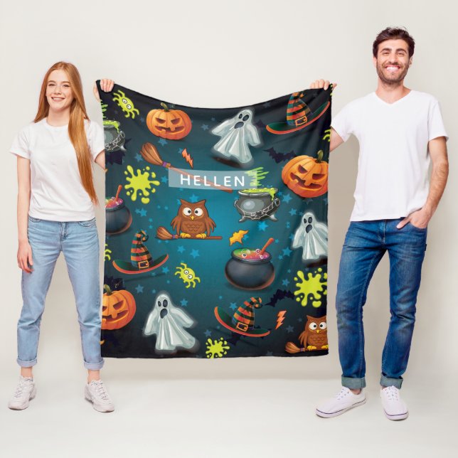 Cute Personalised Halloween pattern Fleece Blanket (In Situ)