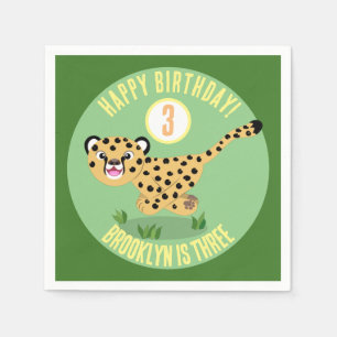 Cute personalised happy cheetah birthday cartoon napkin