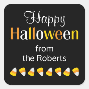 Cute Personalised Happy Halloween Candy Favour Square Sticker