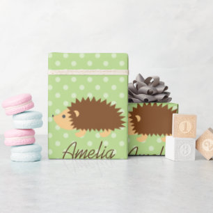 Cute personalised hedgehog polkadot wrapping paper