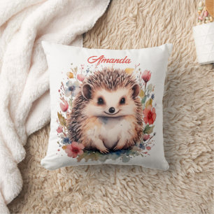 Cute Personalised Hedgehog watercolor Cushion