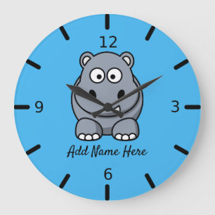 Cute Personalised Hippo Large Clock