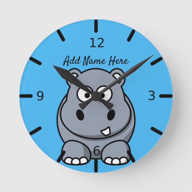 Cute Personalised Hippo Large Clock (Front)