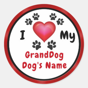 Cute Personalised I Love My GrandDog Stickers