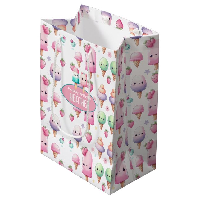Cute Personalised IcePop Summer Birthday Girls Medium Gift Bag (Front Angled)