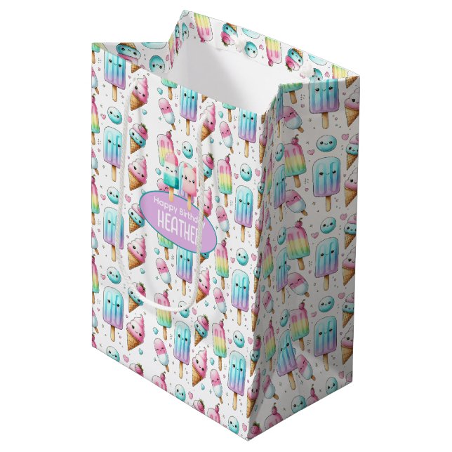 Cute Personalised IcePop Summer Birthday Girls Medium Gift Bag (Front Angled)