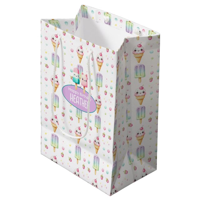 Cute Personalised IcePop Summer Birthday Girls Medium Gift Bag (Front Angled)