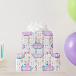 Cute Personalised IcePop Summer Birthday Girls Wrapping Paper