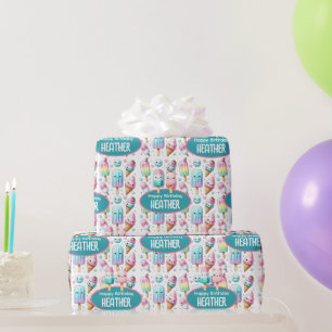Cute Personalised IcePop Summer Birthday Girls Wrapping Paper