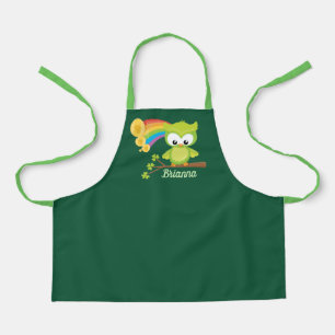 Cute Personalised Irish Girl Owl Green Apron
