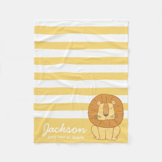 Cute Personalised Jungle Lion Cosy Yellow Stripe Fleece Blanket