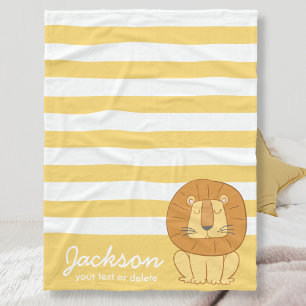 Cute Personalised Jungle Lion Cosy Yellow Stripe Fleece Blanket