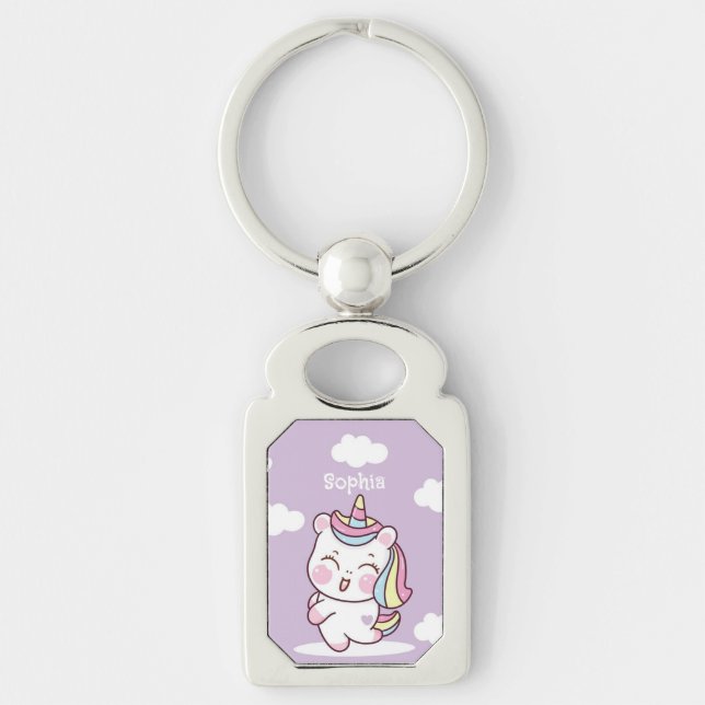 Cute Personalised Kawaii Whimsical Unicorn Key Ring (Front)